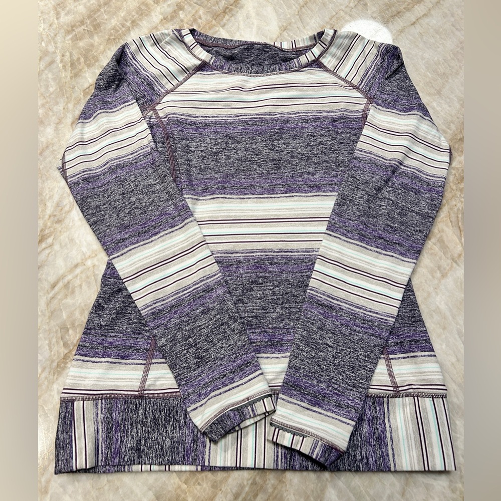 Lululemon Race Your Pace Long Sleeve Osaka Stripe Heathered Black Grape Sz 8